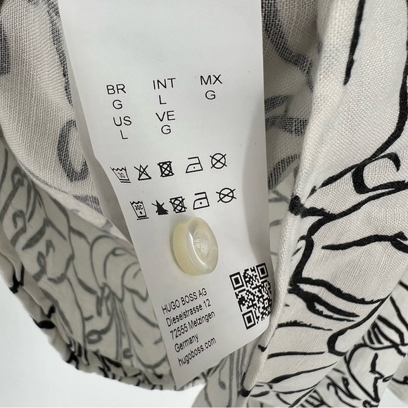 Hugo Boss Linen Black and White Floral Sketch RASH Shirt Large - Picture 6 of 15